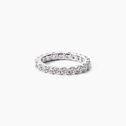 3 mm moissanite eternity ring in white gold vermeil, front view.