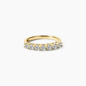 3 mm moissanite half eternity ring in yellow gold vermeil, front view.
