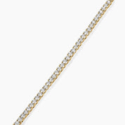 3 mm moissanite tennis bracelet in yellow gold vermeil, close-up detail.