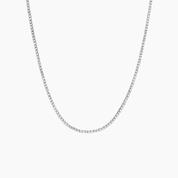 3 mm moissanite tennis necklace in white gold vermeil, full product view.