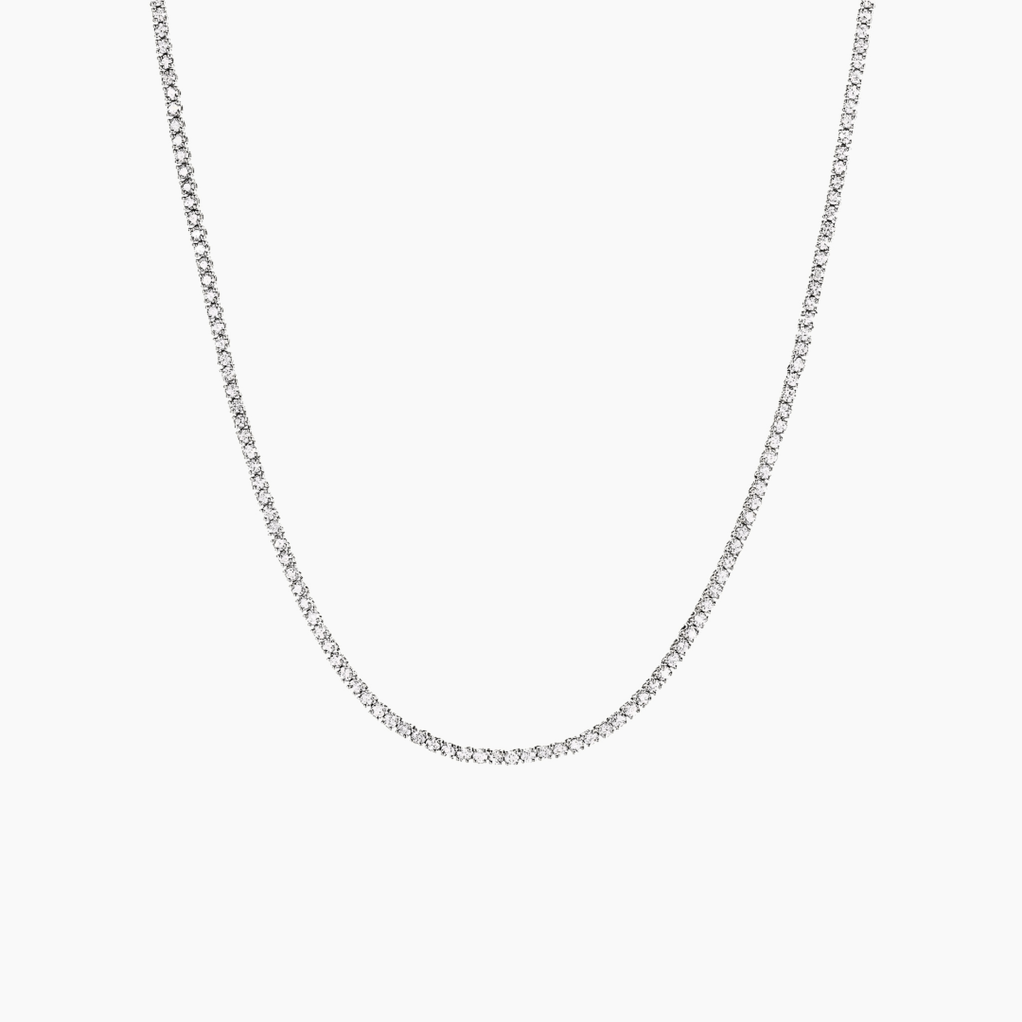3 mm moissanite tennis necklace in white gold vermeil, full product view.