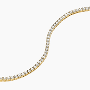 3 mm moissanite tennis necklace in yellow gold vermeil, close-up detail.