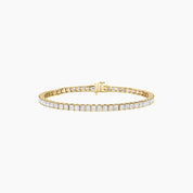 3 mm princess-cut moissanite tennis bracelet in yellow gold vermeil, full product view.