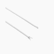 3 mm wide moissanite bezel tennis necklace in white gold vermeil, clasp detail.