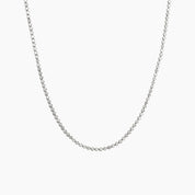 3 mm wide moissanite bezel tennis necklace in white gold vermeil, full product view.