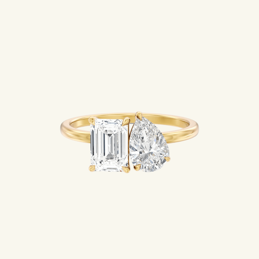 4ct Moissanite Toi Et Moi Pear And Emerald Ring