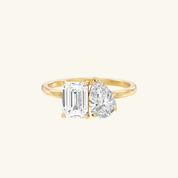 4ct Moissanite Toi Et Moi Pear And Emerald Ring