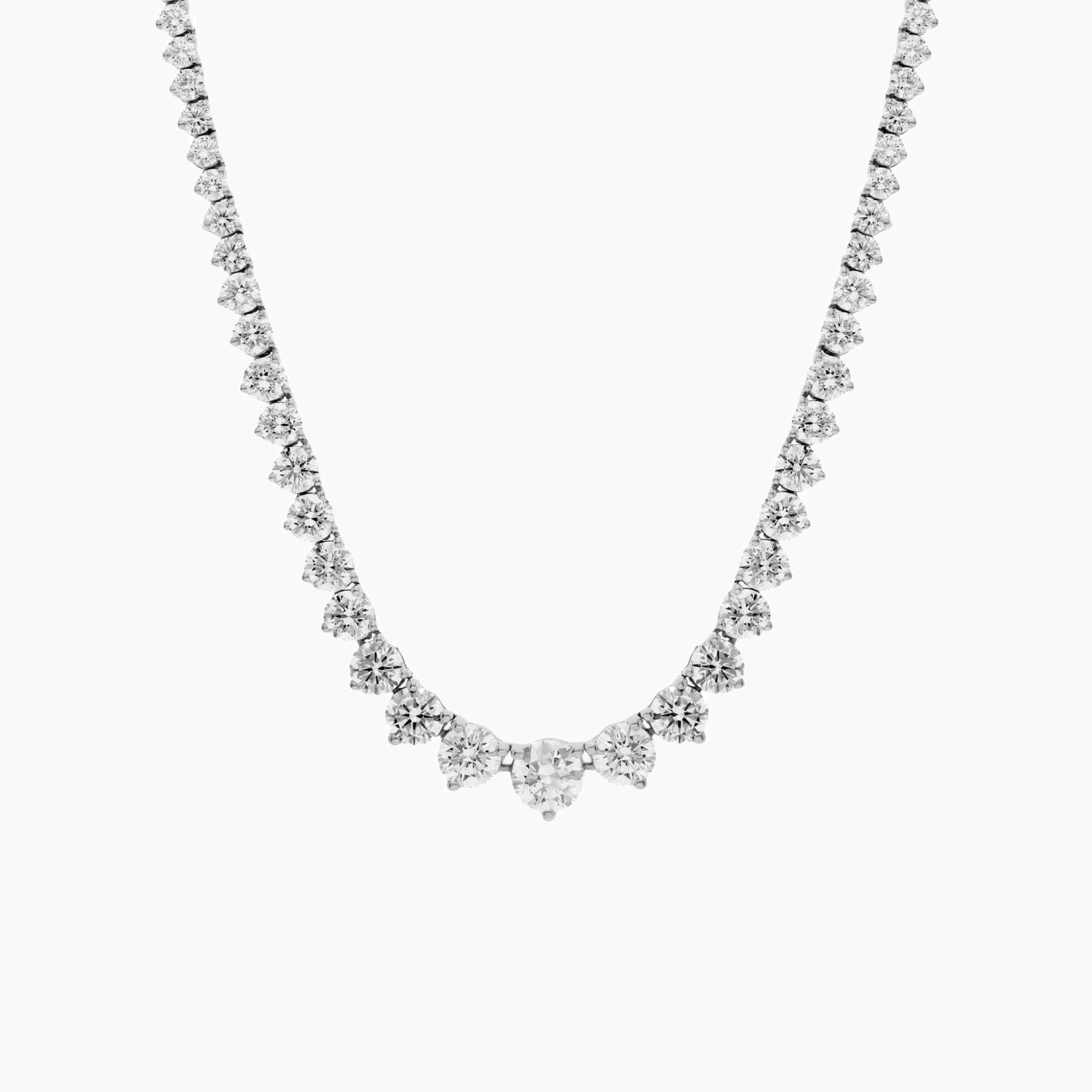 3–4.5 mm graduated moissanite tennis necklace in white gold vermeil, full product view.