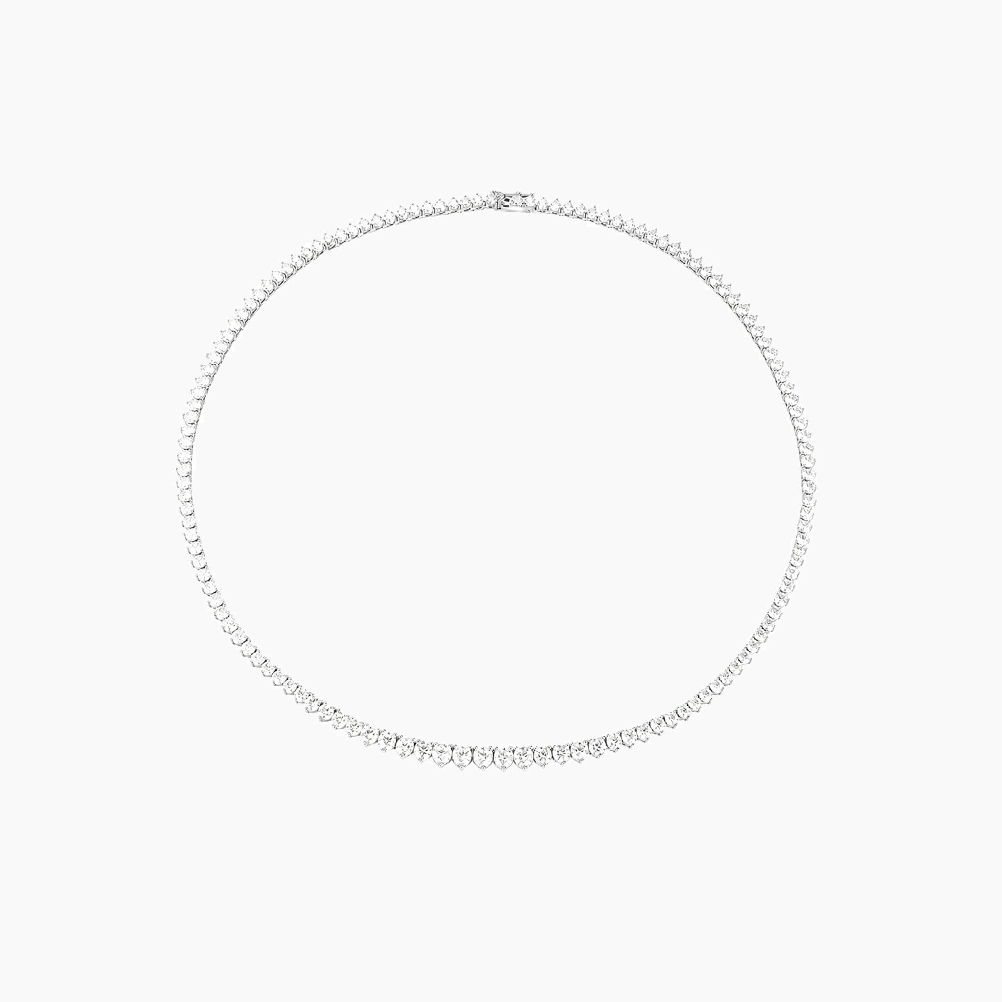 3–4.5 mm graduated moissanite tennis necklace in white gold vermeil, full product view.