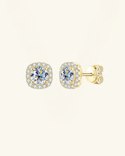 Cushion Halo Moissanite Stud Earrings