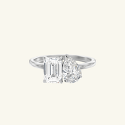 4ct Moissanite Toi Et Moi Pear And Emerald Ring