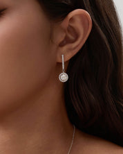 Round Halo Drop Moissanite Earrings