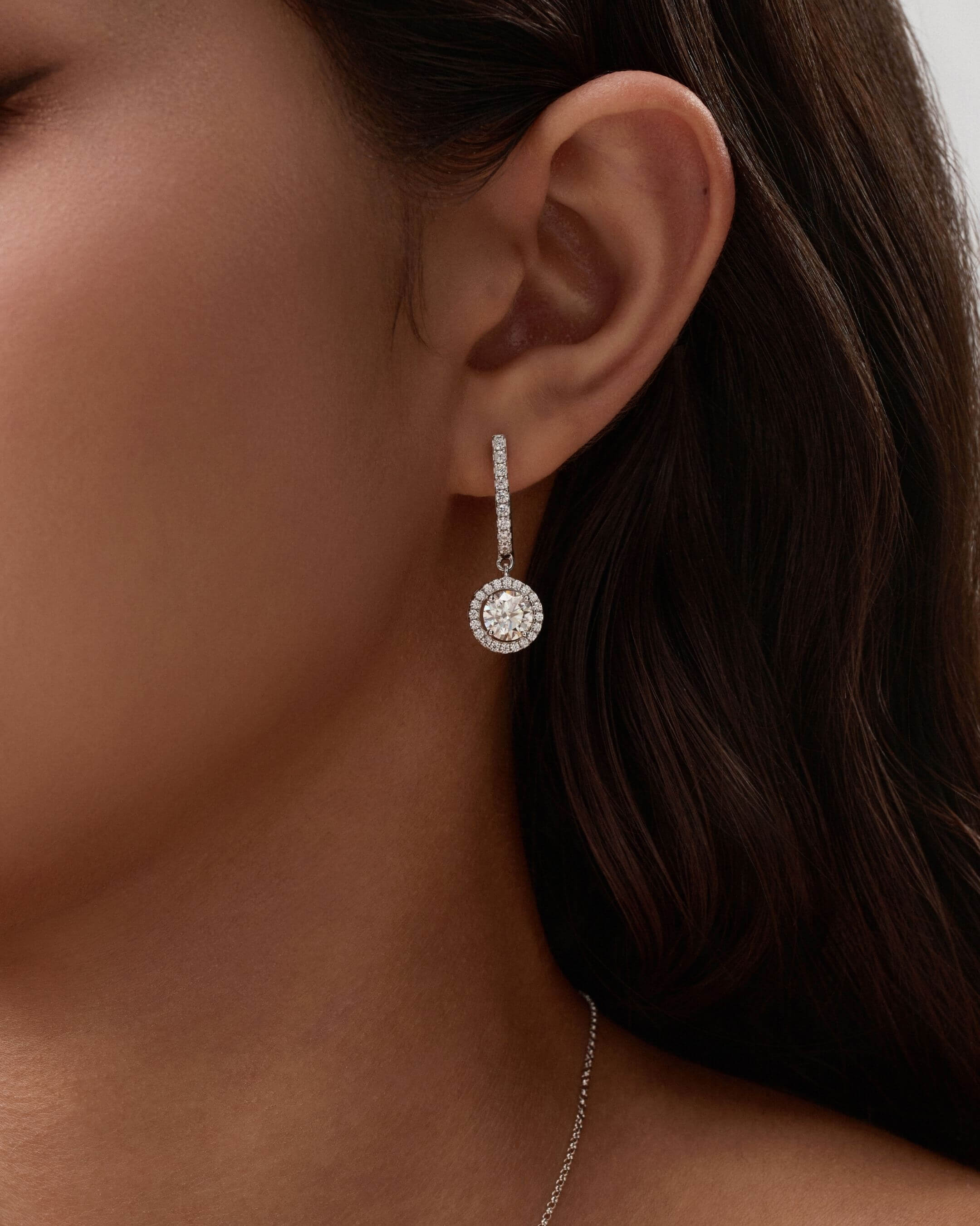 Round Halo Drop Moissanite Earrings
