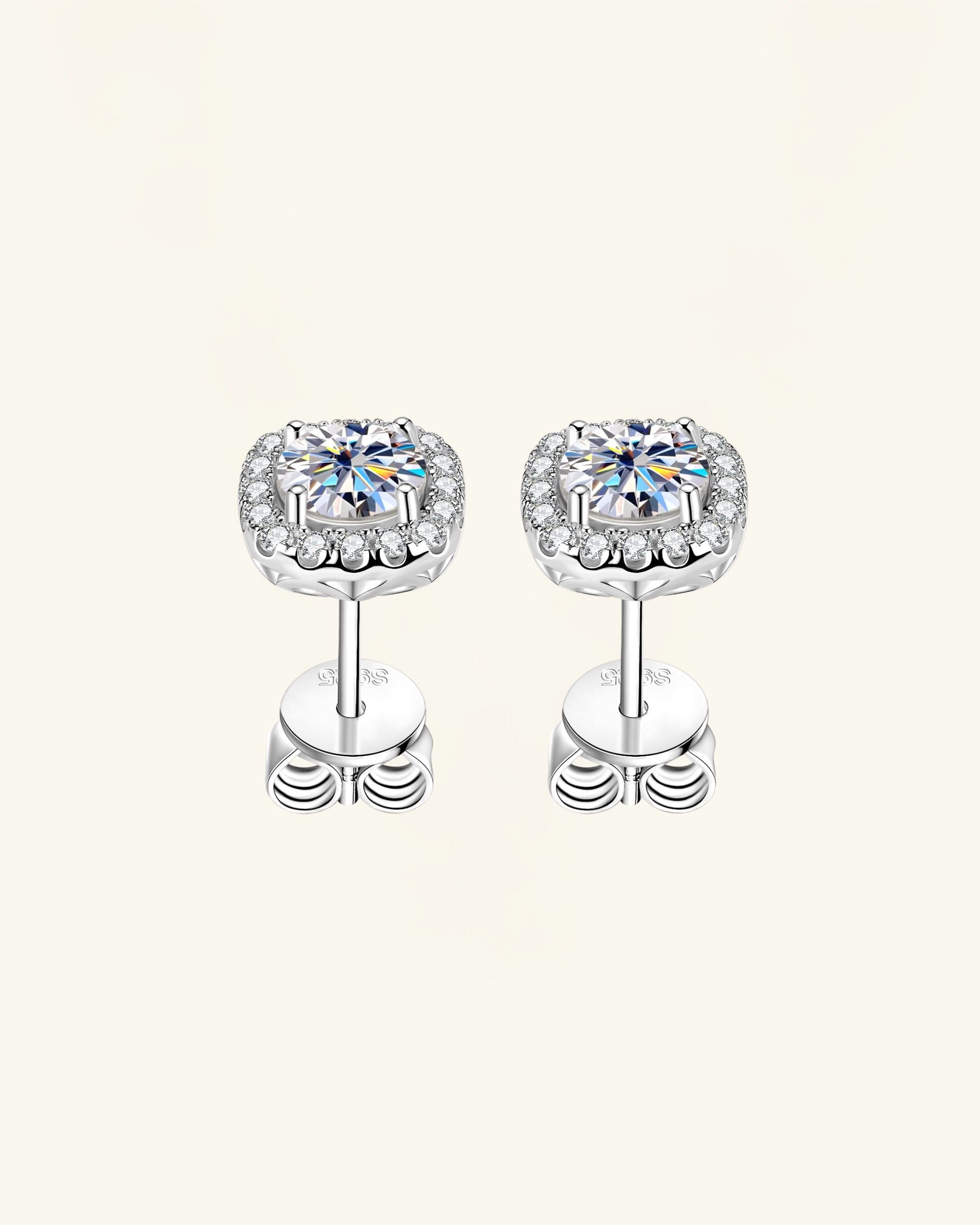 Cushion Halo Moissanite Stud Earrings