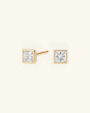 Princess Cut Bezel Moissanite Stud Earrings