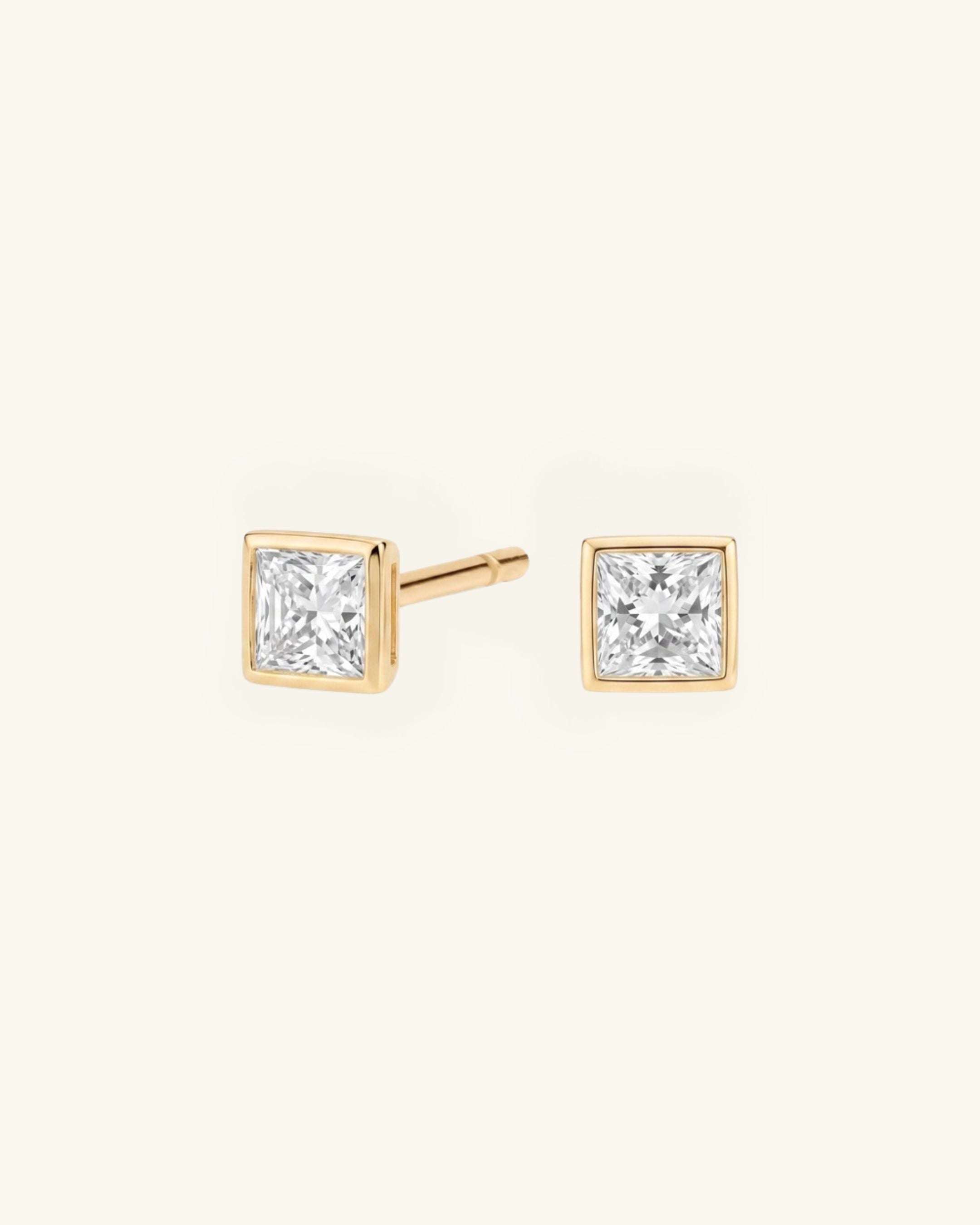 Princess Cut Bezel Moissanite Stud Earrings