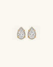 Pear Cut Halo Moissanite Stud Earrings