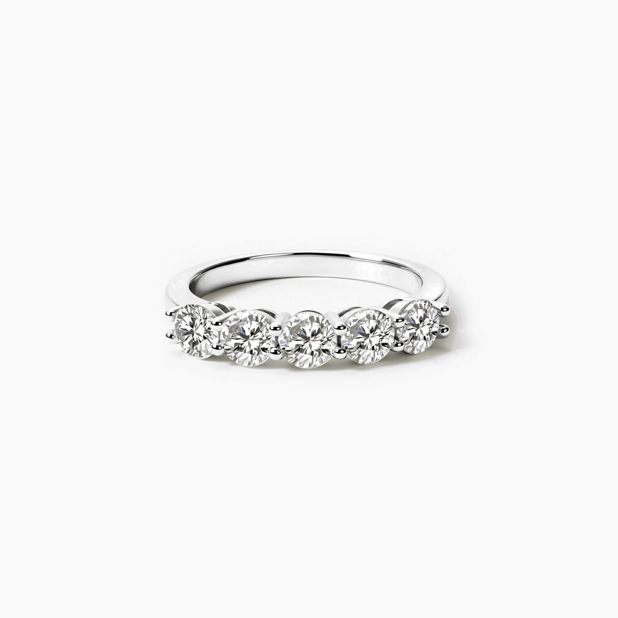 4 mm moissanite half eternity ring in white gold vermeil, front view.