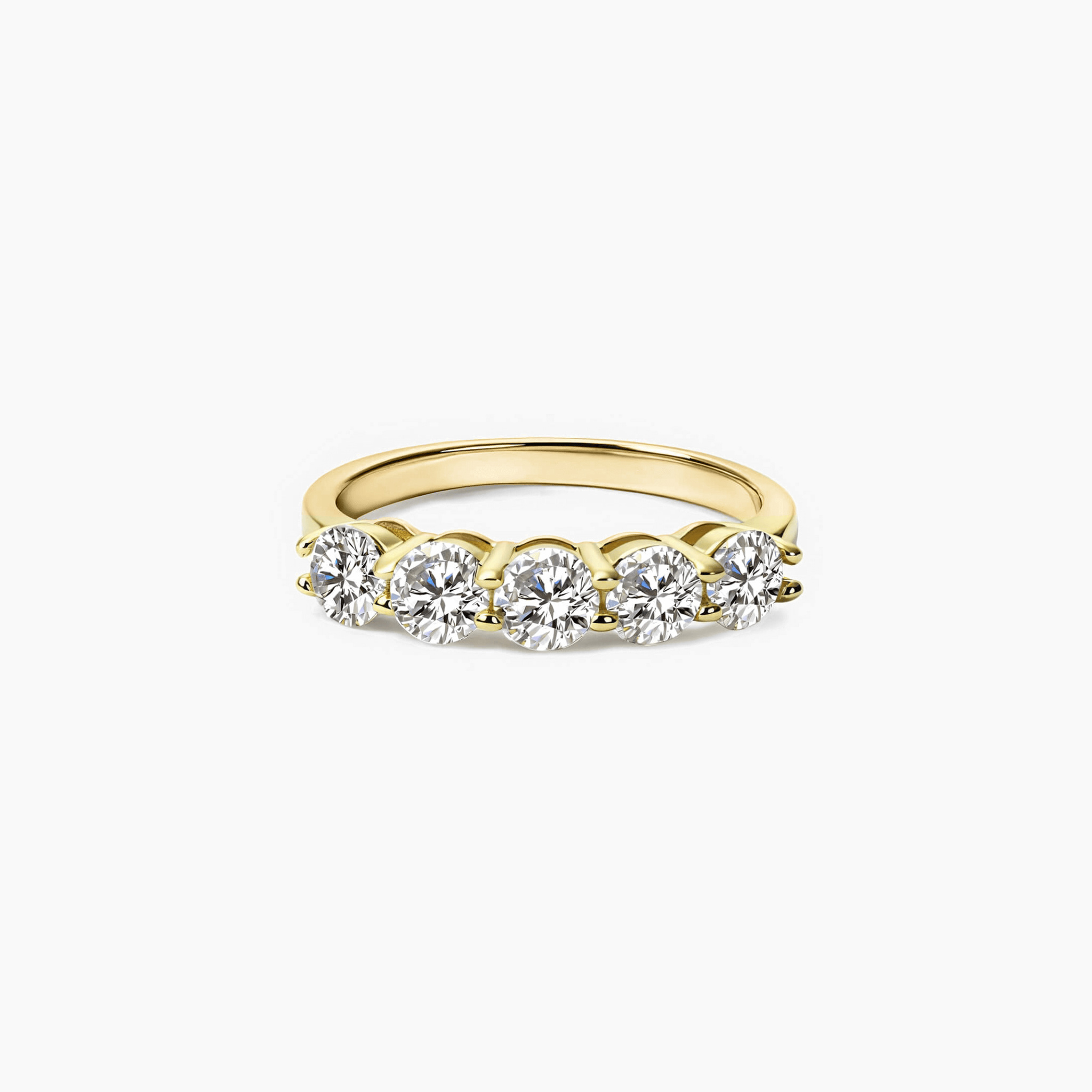 4 mm moissanite half eternity ring in yellow gold vermeil, front view.