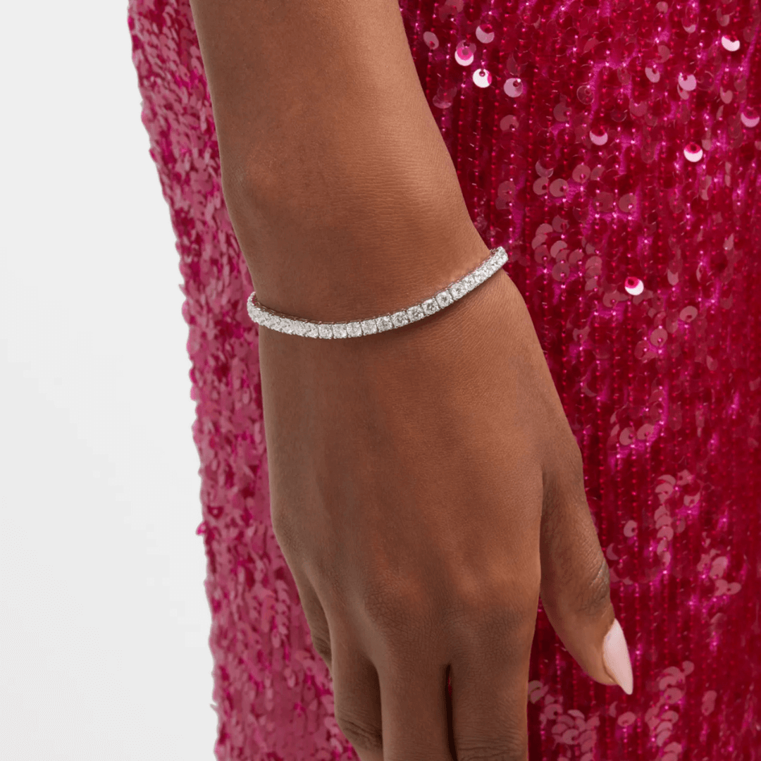 4 mm moissanite tennis bracelet worn on the wrist.