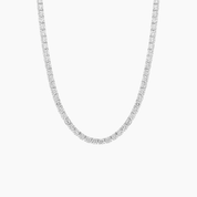 4 mm moissanite tennis necklace in white gold vermeil, full product view.