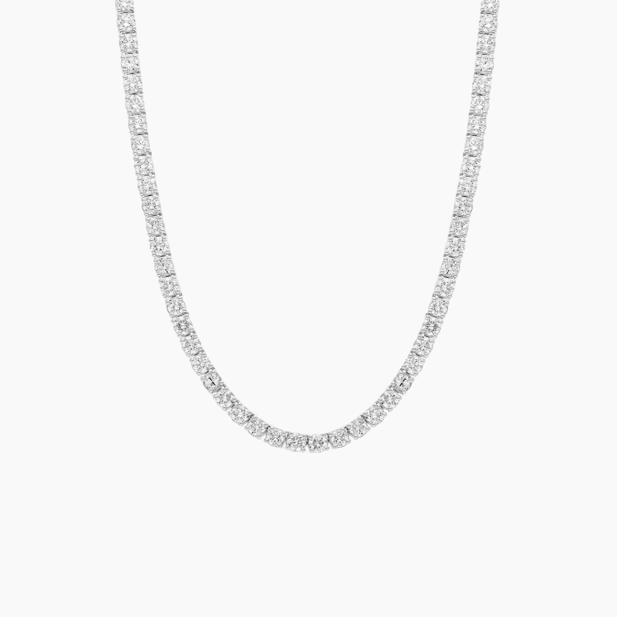4 mm moissanite tennis necklace in white gold vermeil, full product view.