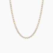 4 mm moissanite tennis necklace in yellow gold vermeil, full product view.