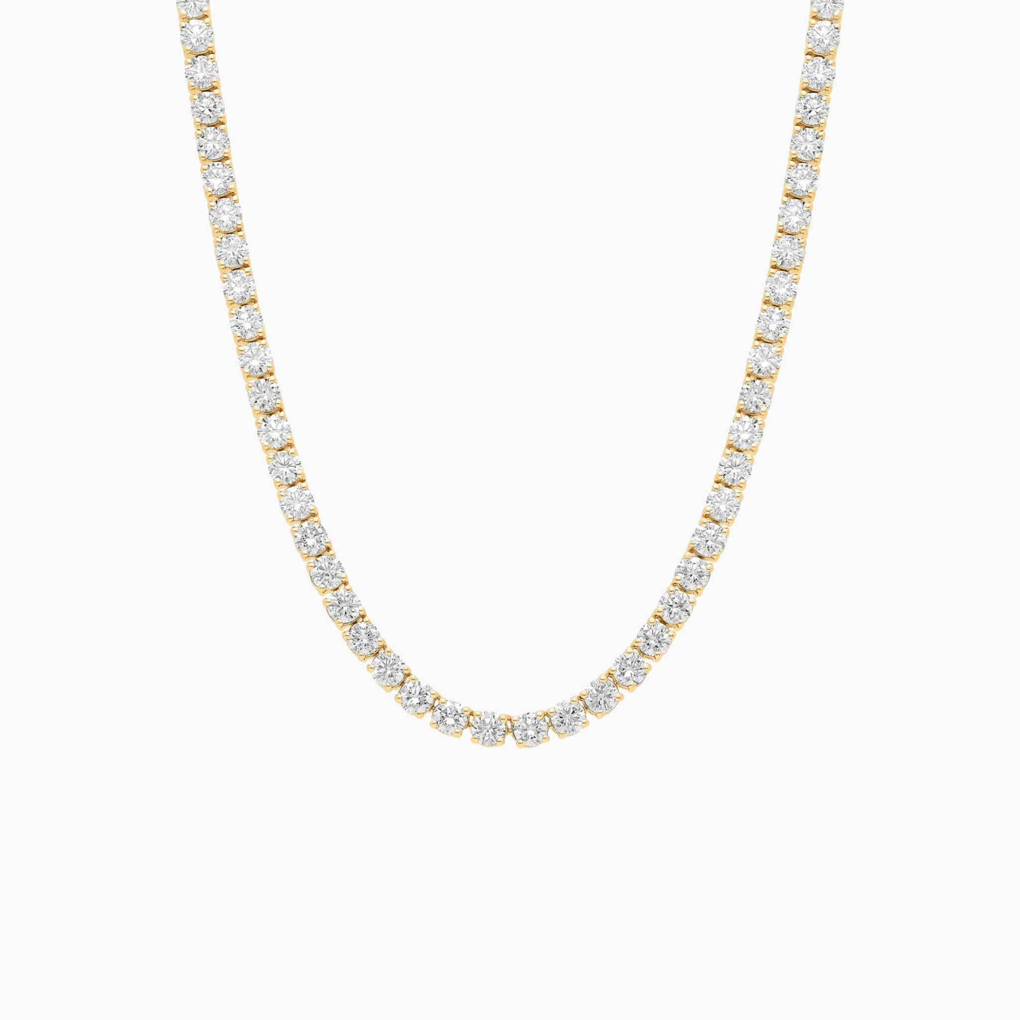 4 mm moissanite tennis necklace in yellow gold vermeil, full product view.