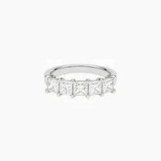 4 mm princess-cut moissanite half eternity ring in white gold vermeil, front view.