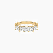 4 mm princess-cut moissanite half eternity ring in yellow gold vermeil, front view.