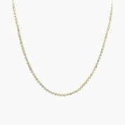 4 mm wide moissanite bezel tennis necklace in yellow gold vermeil, full product view.