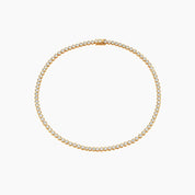 4 mm wide moissanite bezel tennis necklace in yellow gold vermeil, full product view.