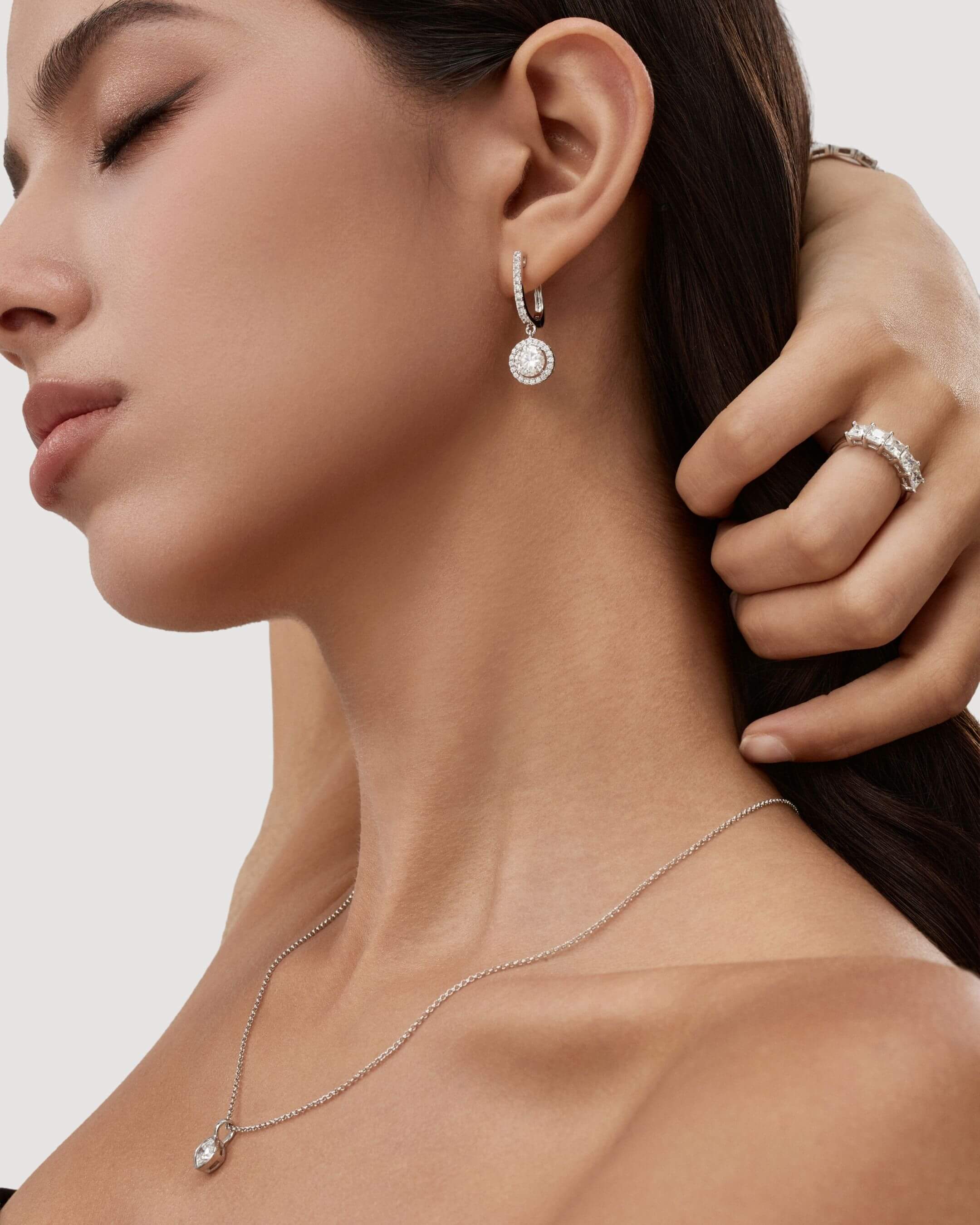 Round Halo Drop Moissanite Earrings