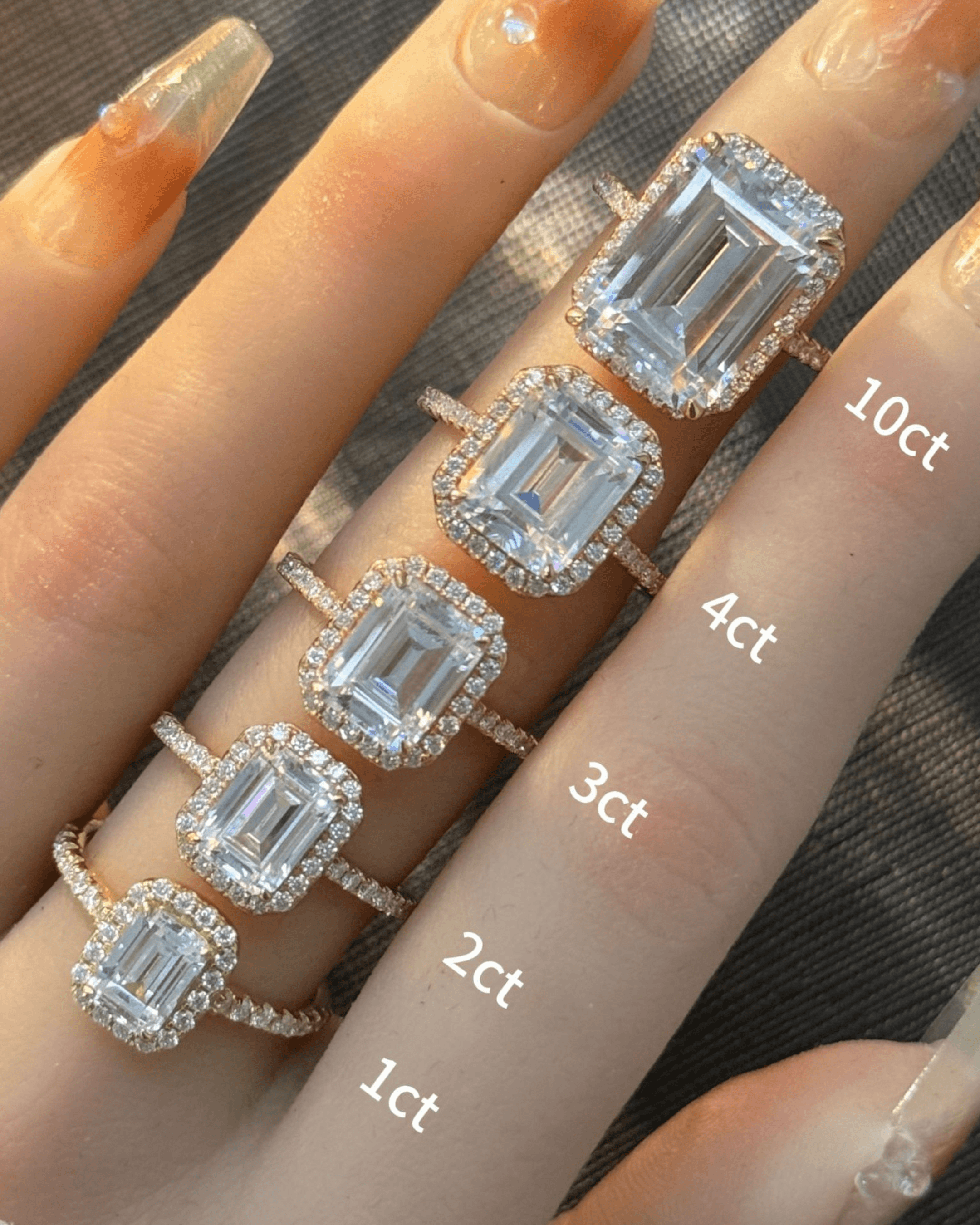 Emerald Cut Moissanite Halo Pavé Ring