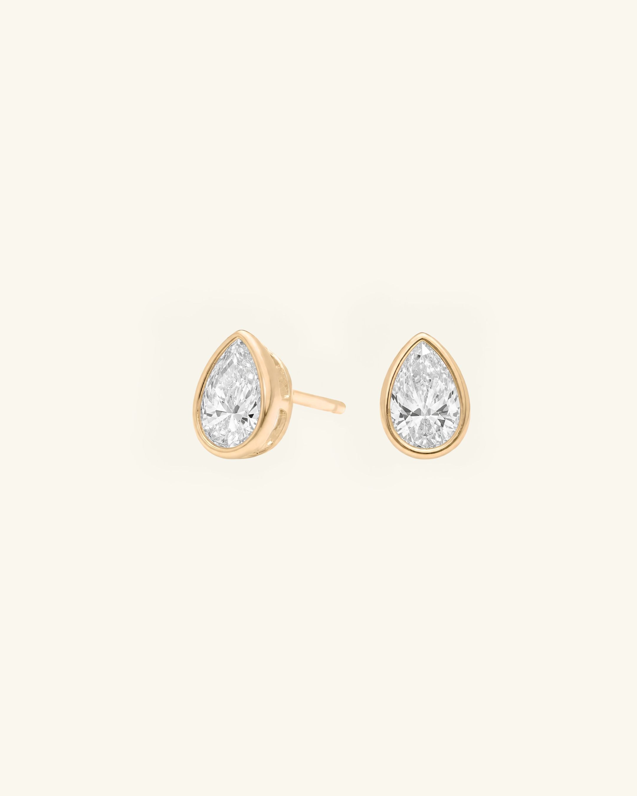 Pear Cut Bezel Moissanite Stud Earrings