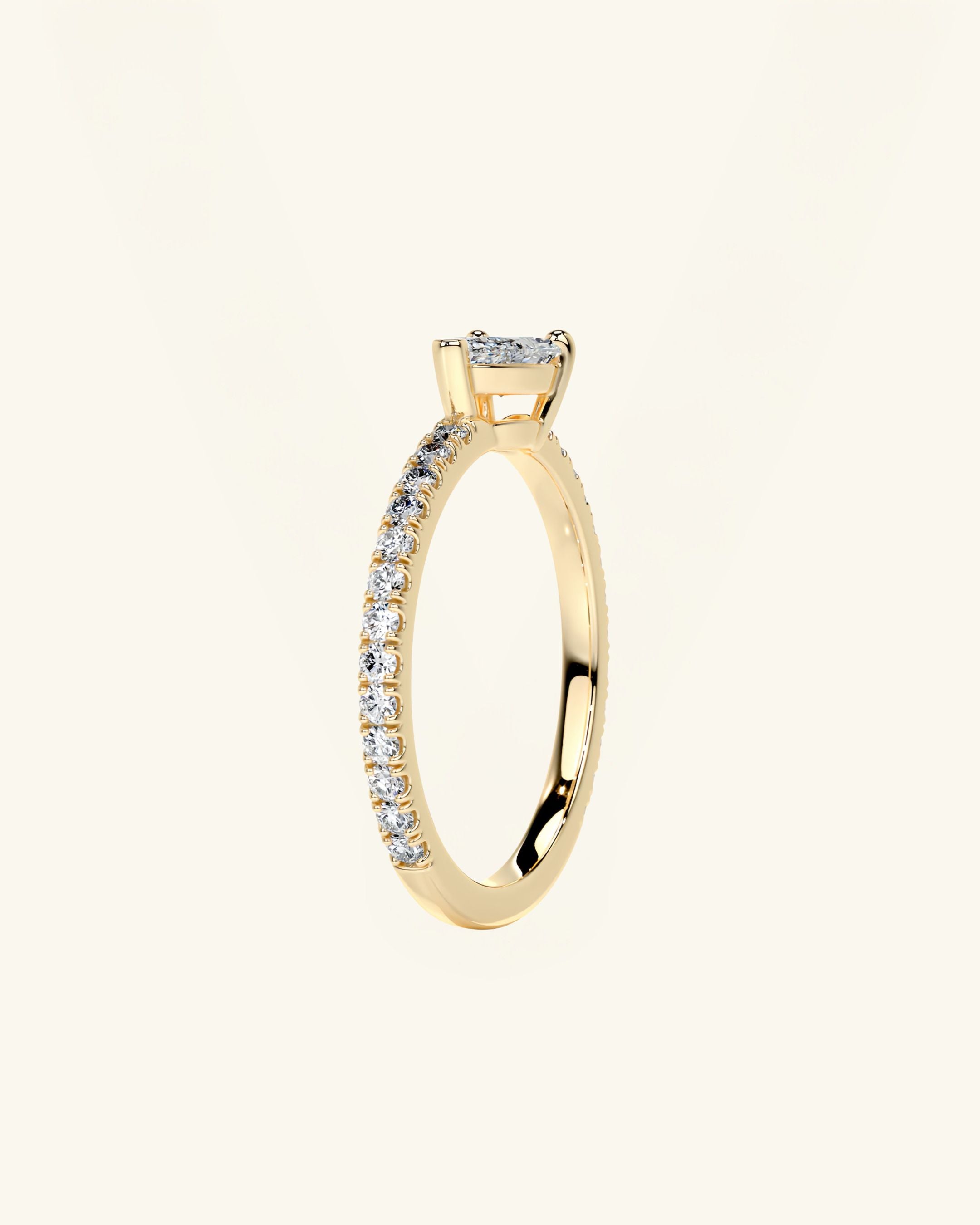 East West Pear Solitaire Pavé Moissanite Ring