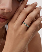 Moissanite & Lab-Grown Emerald Half Eternity Ring