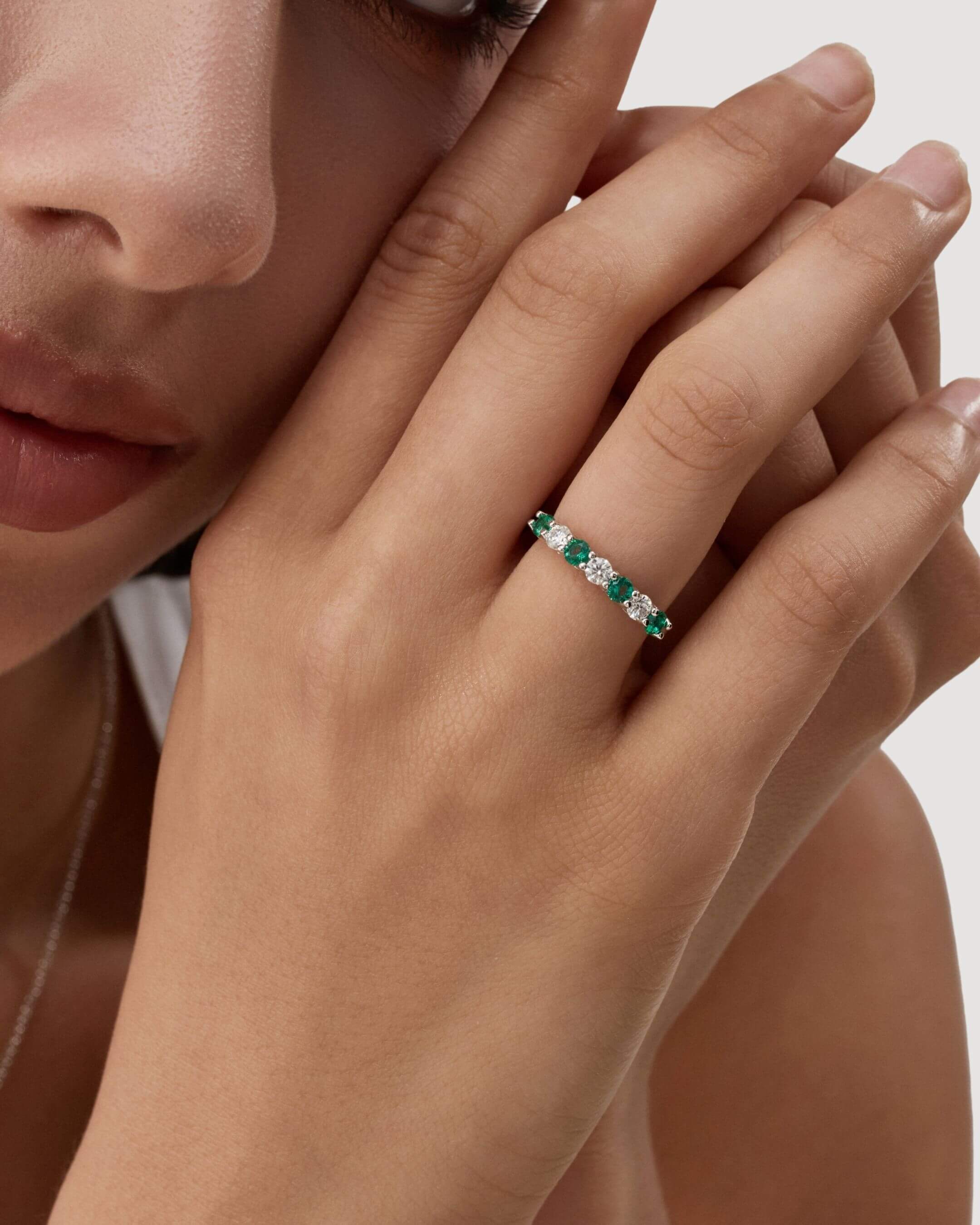 Moissanite & Lab-Grown Emerald Half Eternity Ring
