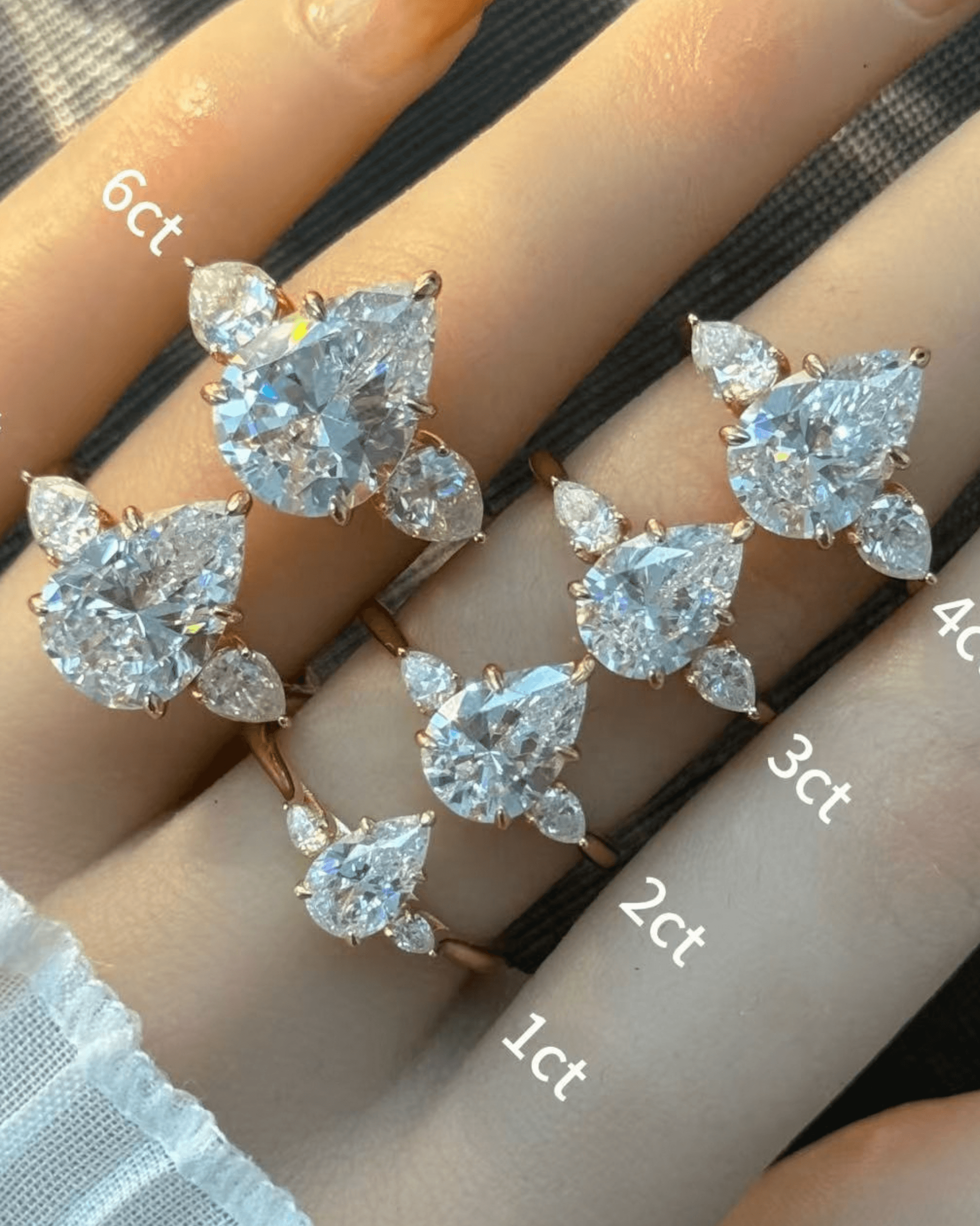 Three Stone Pear Cut Moissanite Ring