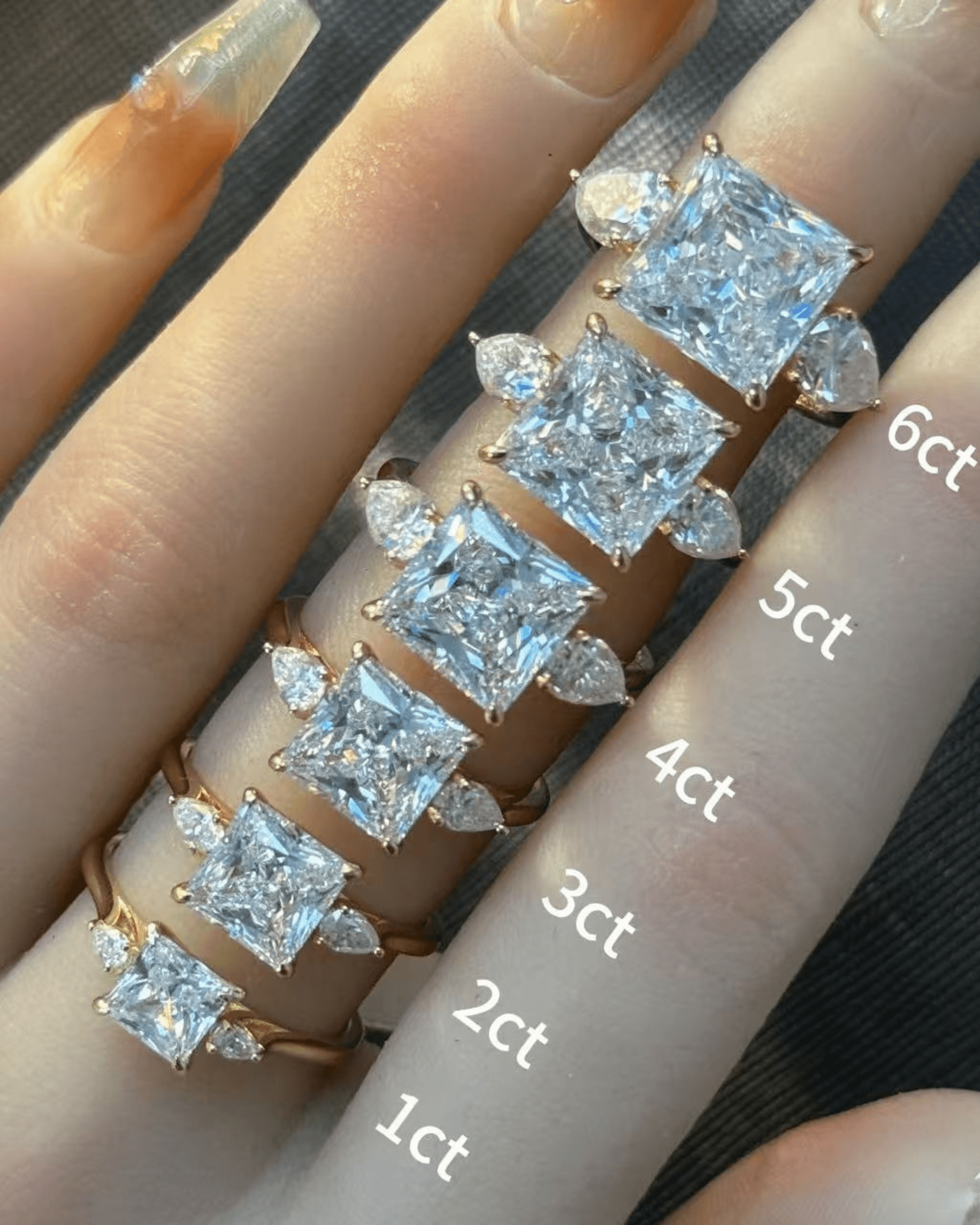 Three Stone Princess Cut Moissanite Ring