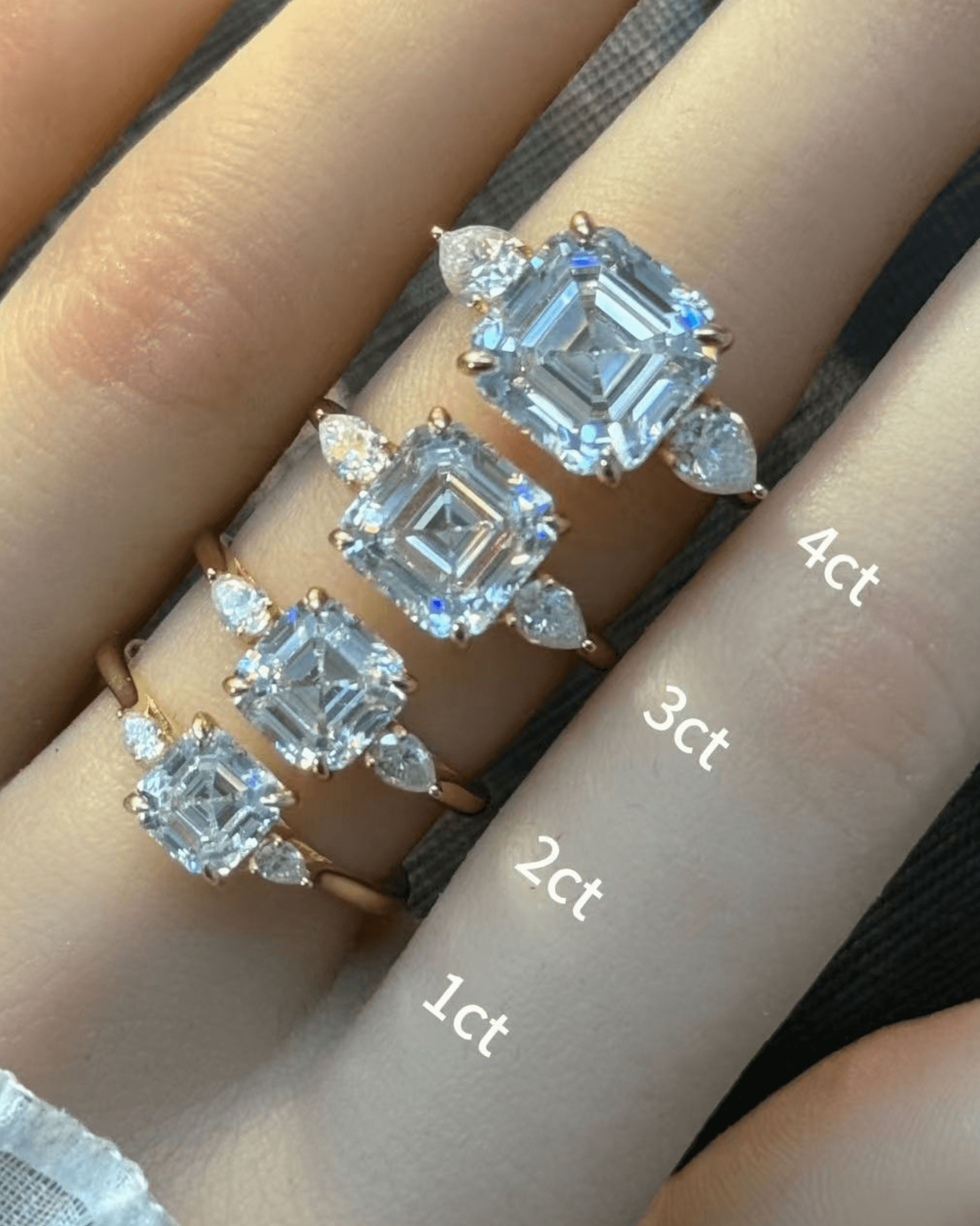 Three Stone Asscher Cut Moissanite Ring