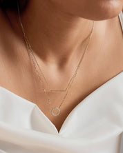 Layered Pavé Moissanite Circle & Bar Necklace