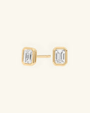 Emerald Cut Bezel Moissanite Stud Earrings