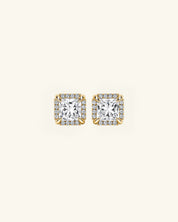 Princess Cut Halo Moissanite Stud Earrings
