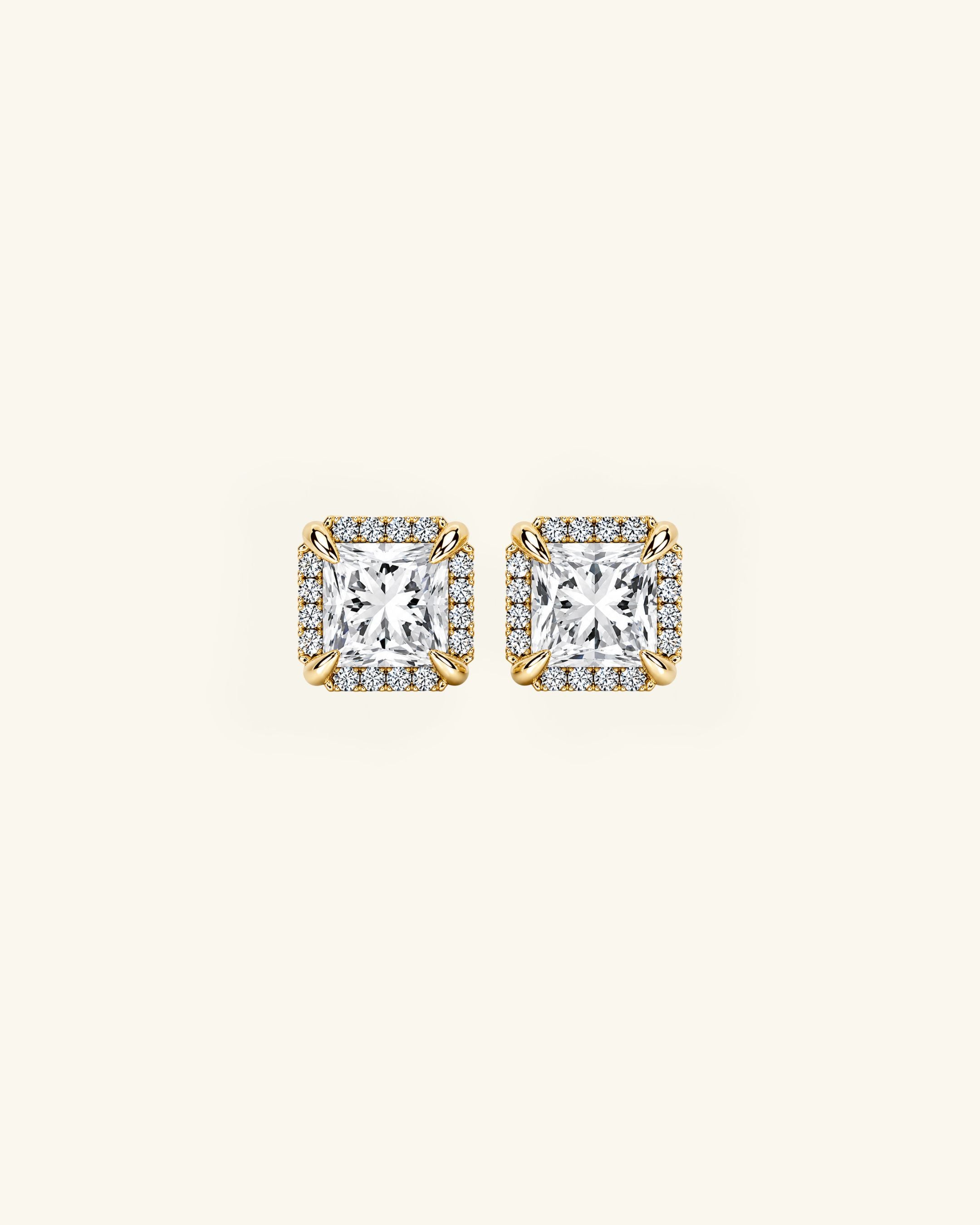 Princess Cut Halo Moissanite Stud Earrings