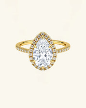 Pear Cut Moissanite Halo Pavé Ring