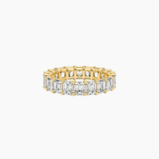 6 ct emerald-cut moissanite eternity ring in yellow gold vermeil, front view.