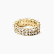 6 mm wide moissanite double-row eternity ring in yellow gold vermeil, full product view.
