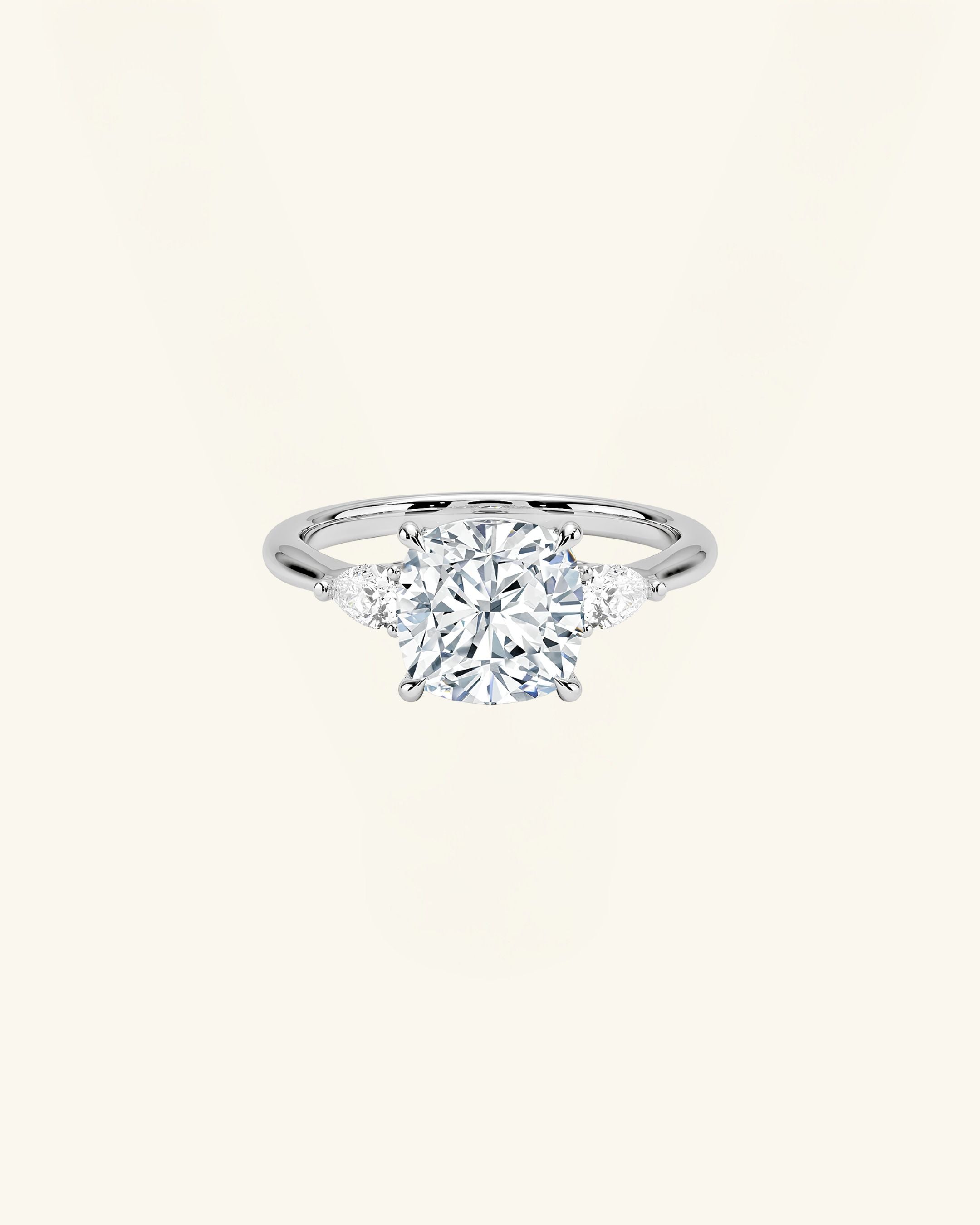 Three Stone Cushion Cut Moissanite Ring