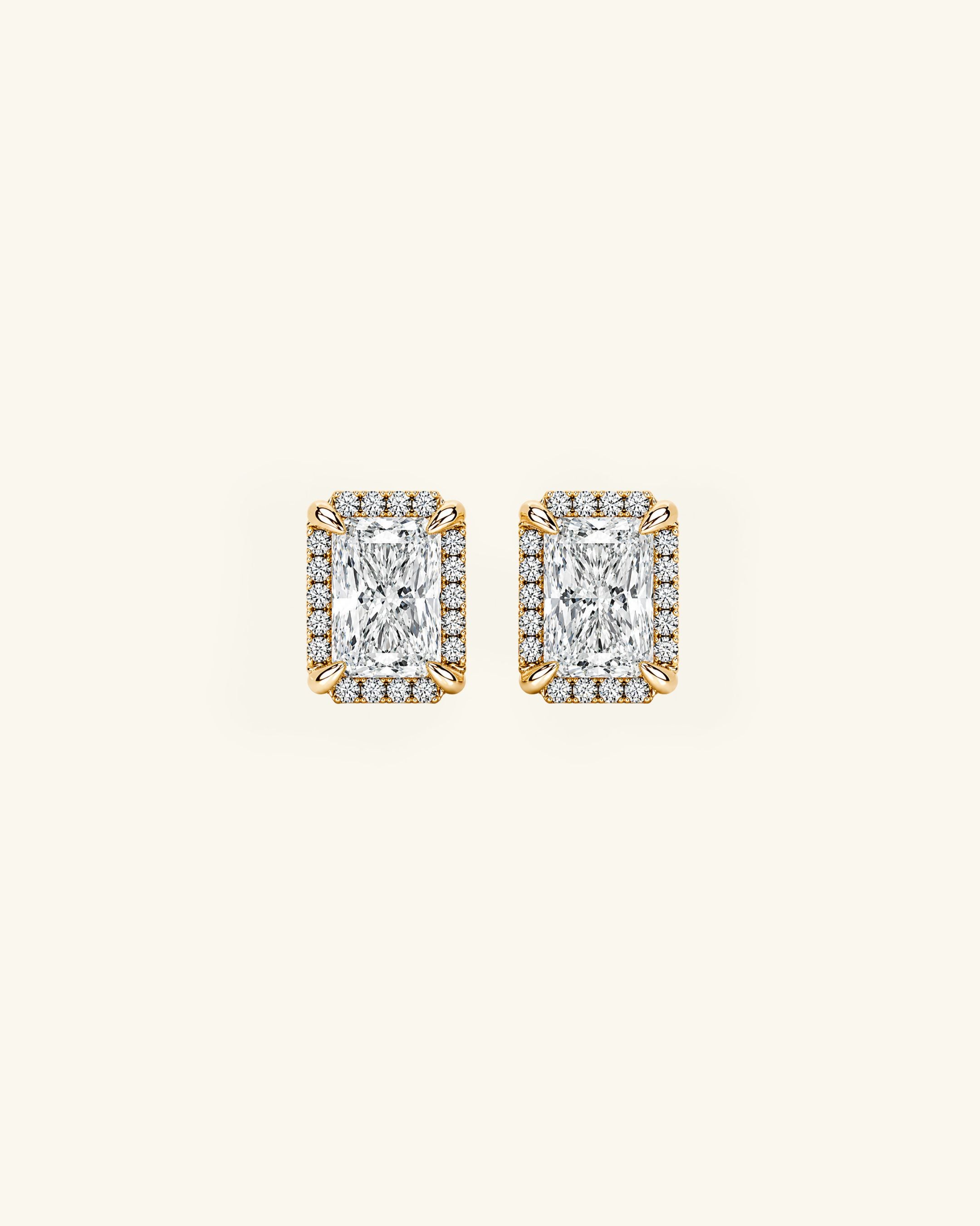 Radiant Cut Halo Moissanite Stud Earrings